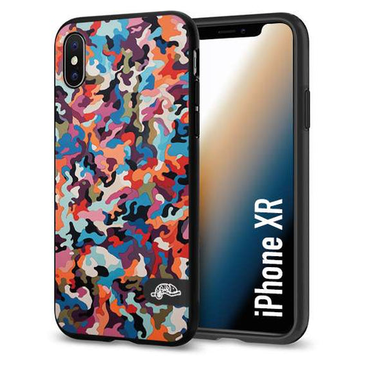 CUSTOMIZZA - Custodia cover nera morbida in tpu compatibile per iPhone Xr camouflage mimetico militare moderno blu arancio rosa