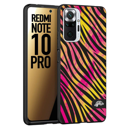 CUSTOMIZZA - Custodia cover nera morbida in tpu compatibile per Xiaomi Redmi Note 10 PRO zebrata maculata a rilievo soft touch donna fucsia gialla