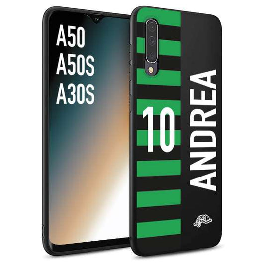 CUSTOMIZZA - Custodia cover nera morbida in tpu compatibile per Samsung A50 - A50S - A30S personalizzata calcio football nome e numero calciatori neroverde