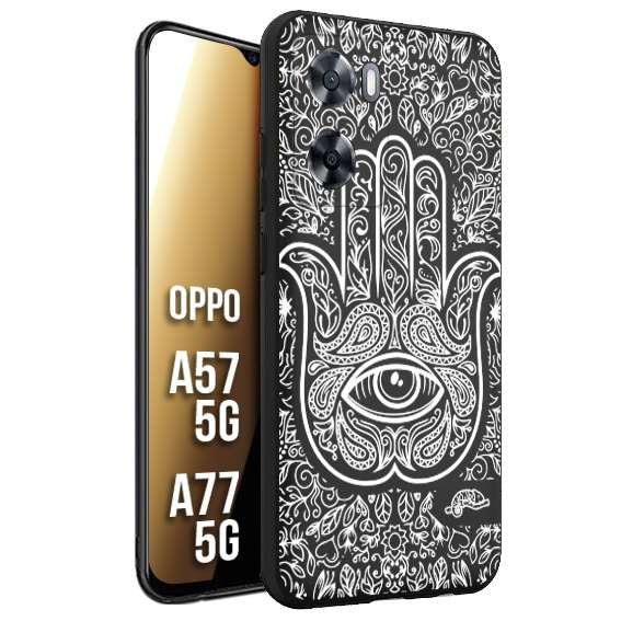 CUSTOMIZZA - Custodia cover nera morbida in tpu compatibile per Oppo A57 5G - A77 5G mano di fatima effetto rilievo mandala donna