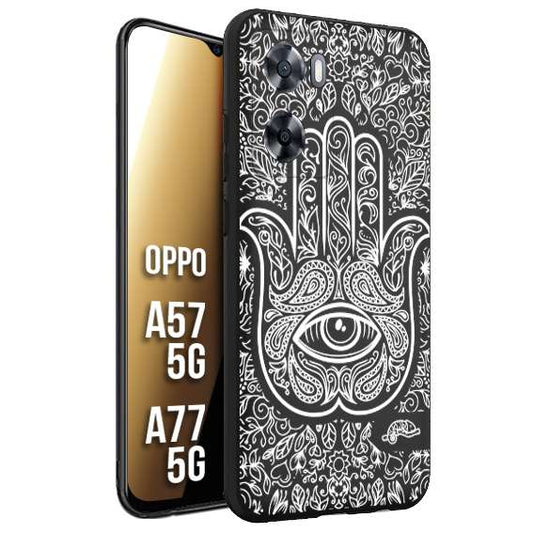 CUSTOMIZZA - Custodia cover nera morbida in tpu compatibile per Oppo A57 5G - A77 5G mano di fatima effetto rilievo mandala donna