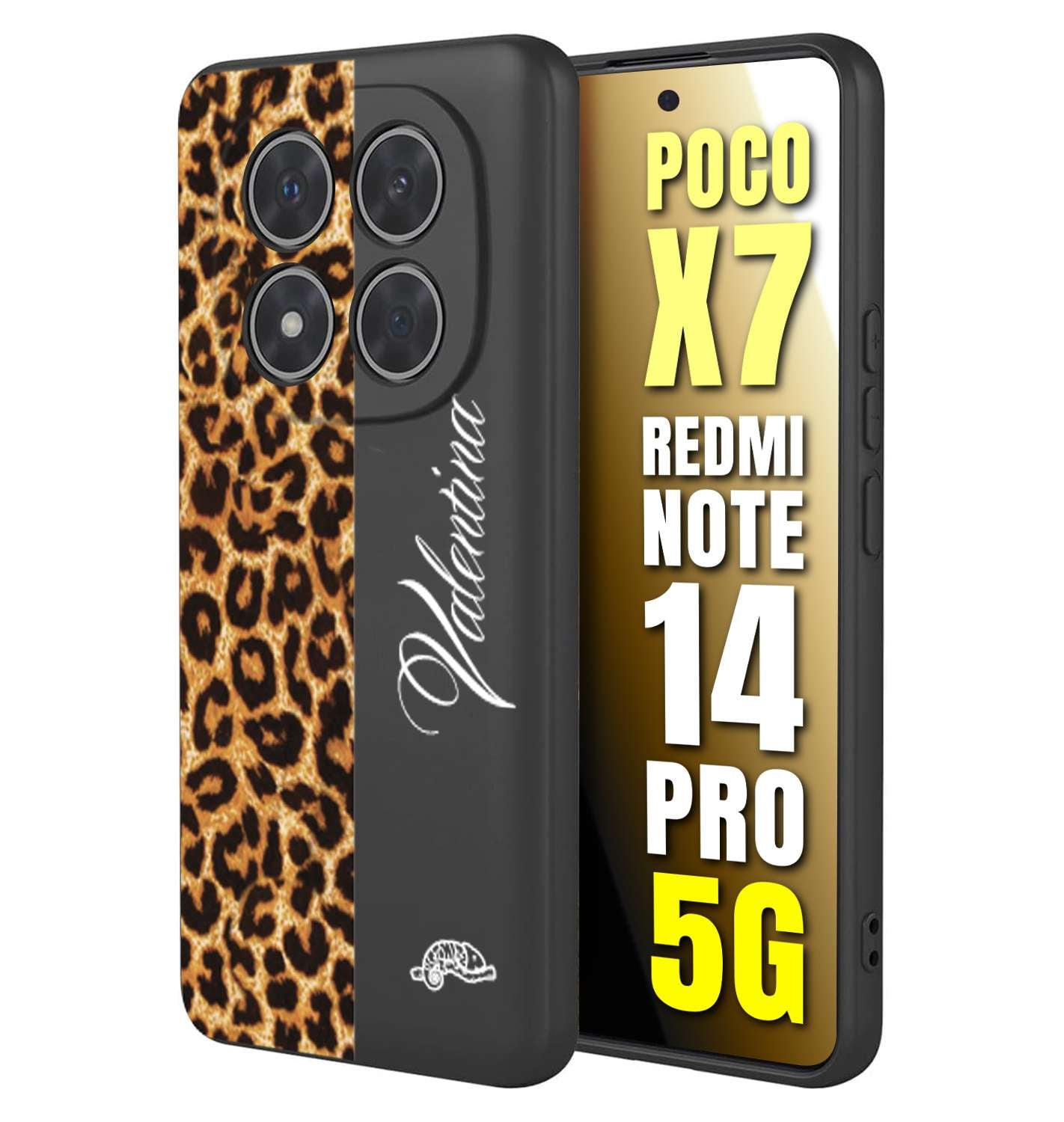 CUSTOMIZZA - Custodia cover nera morbida in tpu compatibile per Xiaomi Redmi Note 14 PRO 5G custom nome scritta leopardato maculato donna marrone leopard