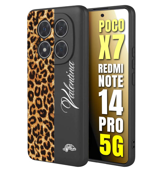 CUSTOMIZZA - Custodia cover nera morbida in tpu compatibile per Xiaomi Redmi Note 14 PRO 5G custom nome scritta leopardato maculato donna marrone leopard