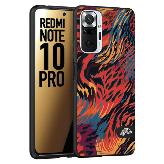 CUSTOMIZZA - Custodia cover nera morbida in tpu compatibile per Xiaomi Redmi Note 10 PRO leopardato maculato tigrato colorata fiamme rossa blu arancione