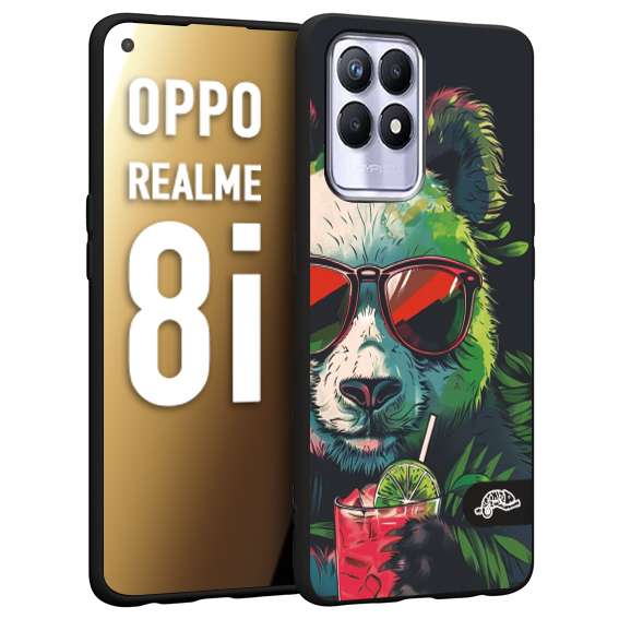 CUSTOMIZZA - Custodia cover nera morbida in tpu compatibile per Oppo Realme 8i estate disegnata cocktails animali simpatici panda mojito