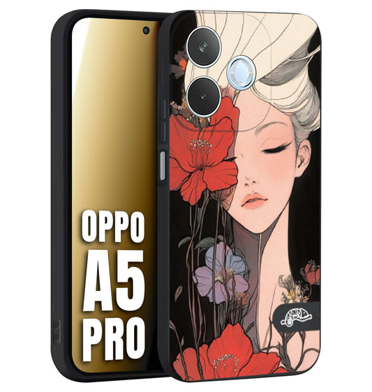 CUSTOMIZZA - Custodia cover nera morbida in tpu compatibile per Oppo A5 PRO woman flower Fantasia Floreale Design Donna e Fiori, Retro Artistico