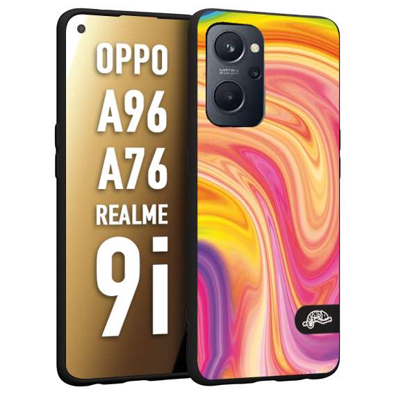 CUSTOMIZZA - Custodia cover nera morbida in tpu compatibile per Oppo Realme 9i - A96 - A76 colorata fantasia vortice marmo onde rosa fucsia gialla