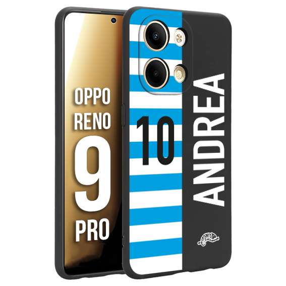 CUSTOMIZZA - Custodia cover nera morbida in tpu compatibile per Oppo Reno 9 PRO personalizzata calcio football nome e numero calciatori biancazzurri