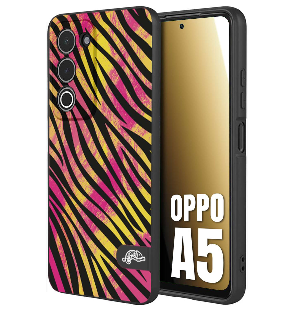 CUSTOMIZZA - Custodia cover nera morbida in tpu compatibile per Oppo A5 zebrata maculata a rilievo soft touch donna fucsia gialla