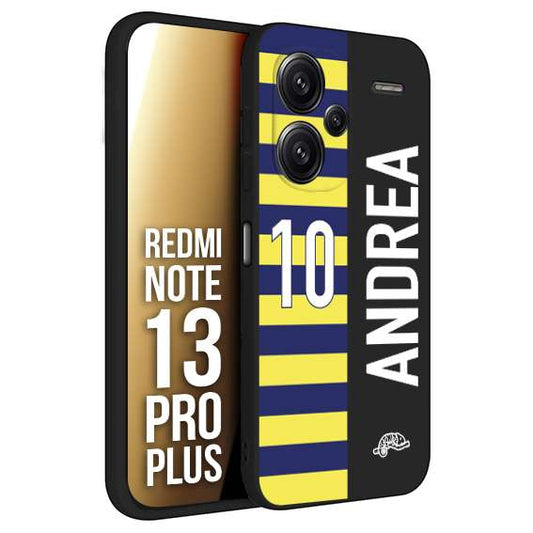 CUSTOMIZZA - Custodia cover nera morbida in tpu compatibile per Xiaomi Redmi Note 13 PRO PLUS personalizzata calcio football nome e numero calciatori giallo blu