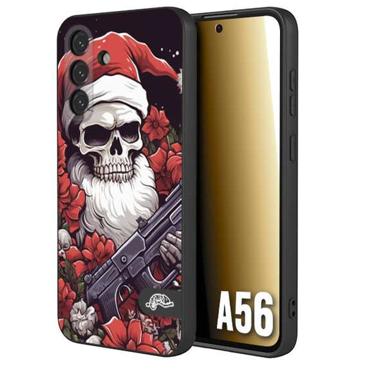 CUSTOMIZZA - Custodia cover nera morbida in tpu compatibile per Samsung A56 5G teschio natale santa claus fiori tattoo disegnato