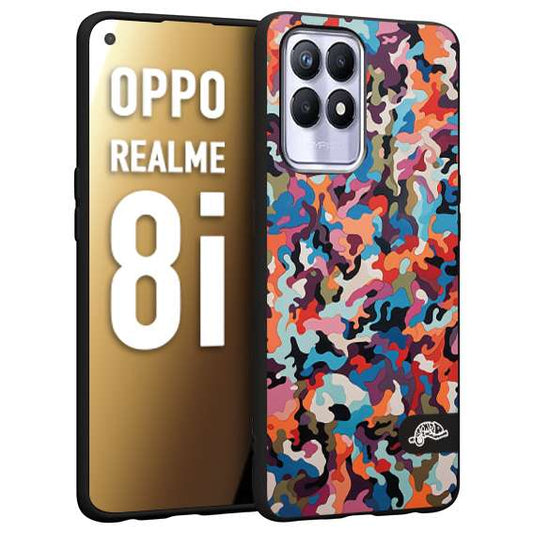 CUSTOMIZZA - Custodia cover nera morbida in tpu compatibile per Oppo Realme 8i camouflage mimetico militare moderno blu arancio rosa