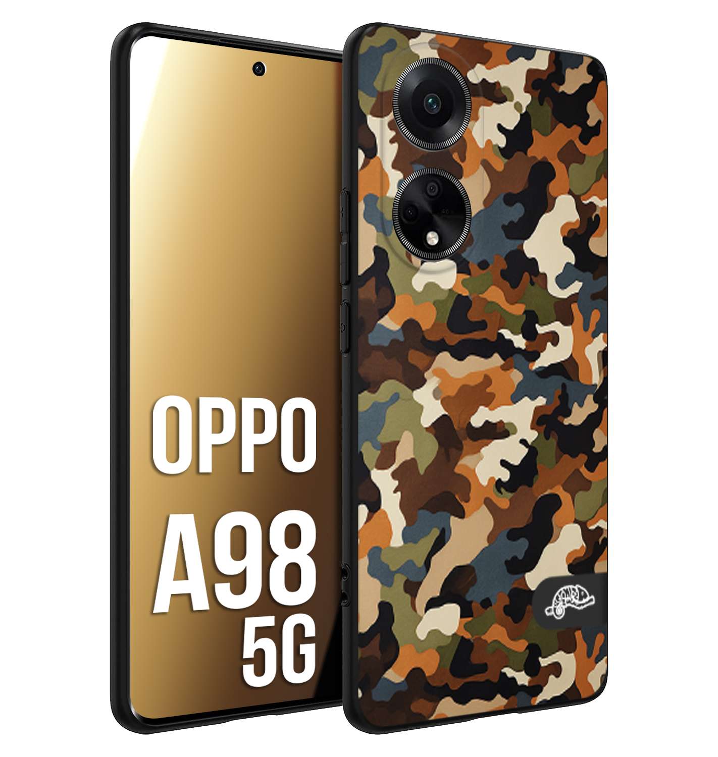 CUSTOMIZZA - Custodia cover nera morbida in tpu compatibile per Oppo A98 5G camouflage mimetico militare moderno blu marrone beige