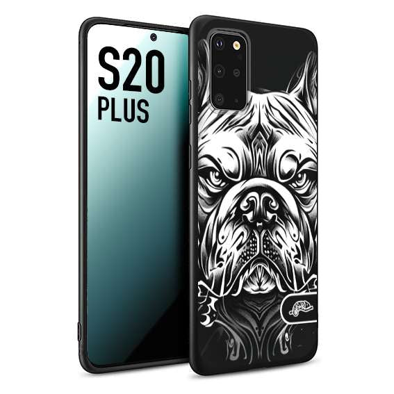 CUSTOMIZZA - Custodia cover nera morbida in tpu compatibile per Samsung S20 PLUS bulldog bianco a rilievo disegnato tattoo tatuaggio