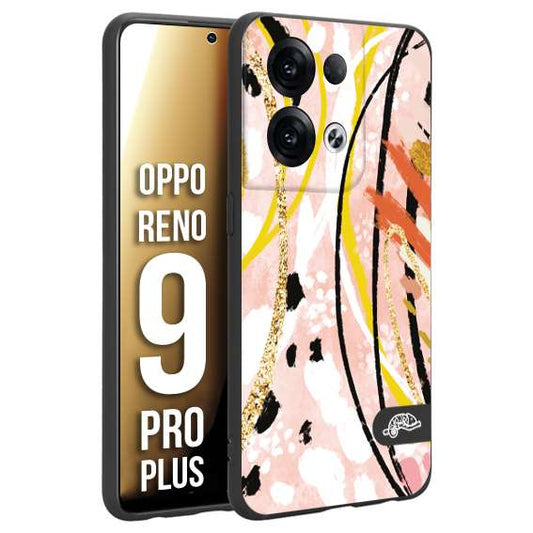 CUSTOMIZZA - Custodia cover nera morbida in tpu compatibile per Oppo Reno 9 PRO PLUS fiori astratti donna zebrato leopardato fantasia dorata gialla rosa colorata