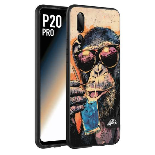 CUSTOMIZZA - Custodia cover nera morbida in tpu compatibile per Huawei P20 PRO estate disegnata cocktails animali simpatici scimmia monkey negroni