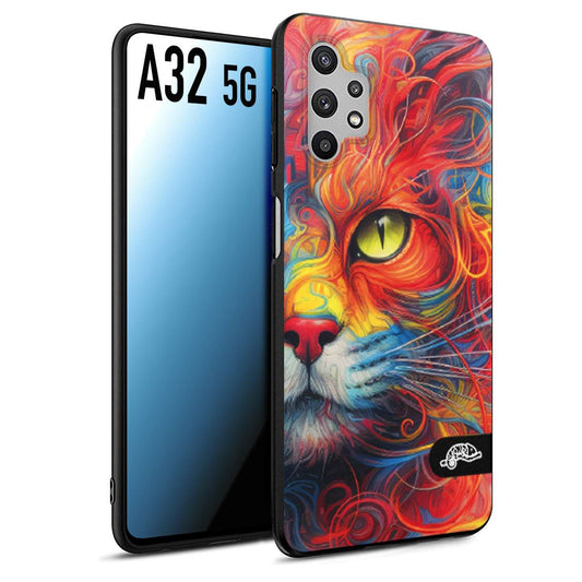 CUSTOMIZZA - Custodia cover nera morbida in tpu compatibile per Samsung A32 5G animali color cat gatto viso colori vibranti disegnato schizzo