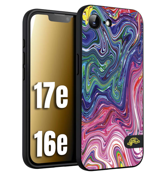 CUSTOMIZZA - Custodia cover nera morbida in tpu compatibile per iPhone 16E - 17E colorata fantasia vortice marmo arcobaleno rosa blu fucsia