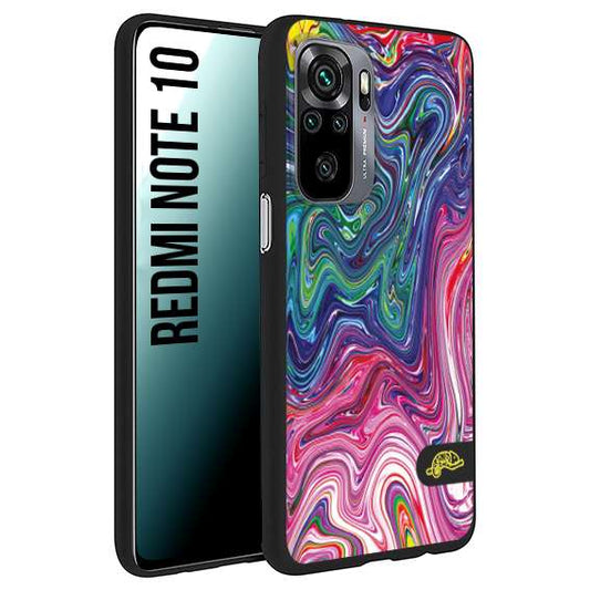 CUSTOMIZZA - Custodia cover nera morbida in tpu compatibile per Xiaomi Redmi Note 10 colorata fantasia vortice marmo arcobaleno rosa blu fucsia