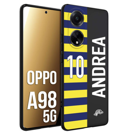 CUSTOMIZZA - Custodia cover nera morbida in tpu compatibile per Oppo A98 5G personalizzata calcio football nome e numero calciatori giallo blu