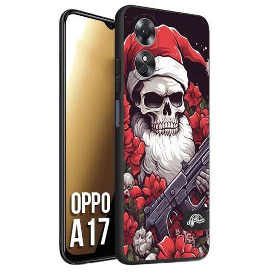 CUSTOMIZZA - Custodia cover nera morbida in tpu compatibile per Oppo A17 teschio natale santa claus fiori tattoo disegnato