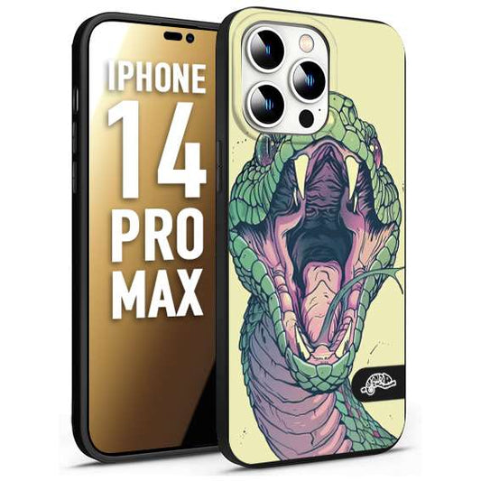 CUSTOMIZZA - Custodia cover nera morbida in tpu compatibile per iPhone 14 PRO MAX snake yellow green serpente tatuaggio tattoo disegnato a mano