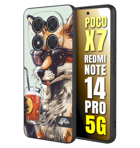 CUSTOMIZZA - Custodia cover nera morbida in tpu compatibile per Xiaomi Redmi Note 14 PRO 5G estate disegnata cocktails animali simpatici fox volpe negroni