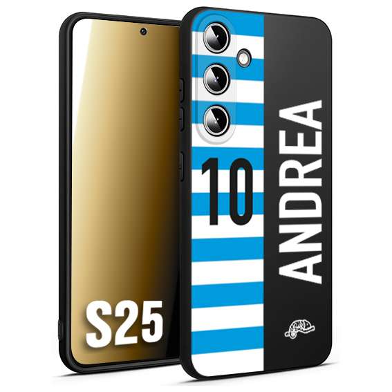 CUSTOMIZZA - Custodia cover nera morbida in tpu compatibile per Samsung S25 personalizzata calcio football nome e numero calciatori biancazzurri