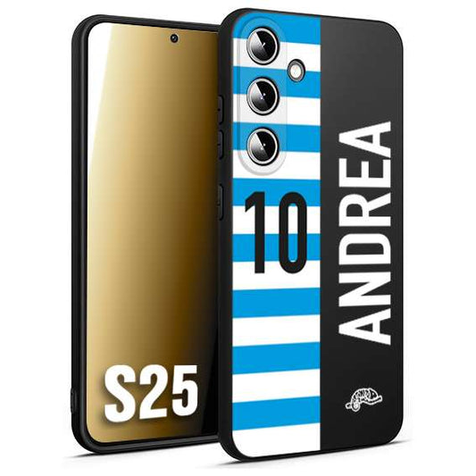 CUSTOMIZZA - Custodia cover nera morbida in tpu compatibile per Samsung S25 personalizzata calcio football nome e numero calciatori biancazzurri
