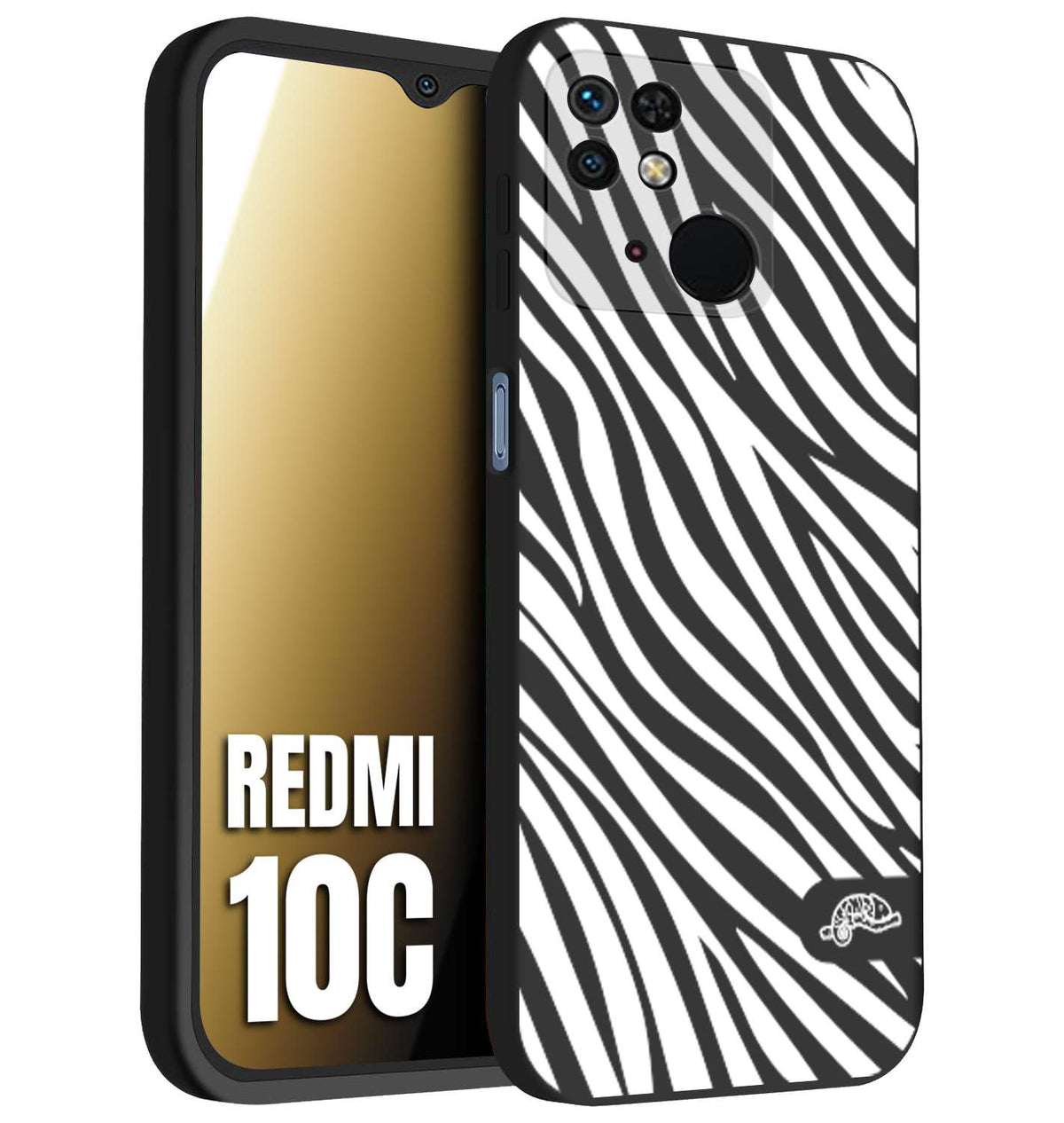 CUSTOMIZZA - Custodia cover nera morbida in tpu compatibile per Xiaomi Redmi 10C zebrata maculata a rilievo soft touch donna bianca
