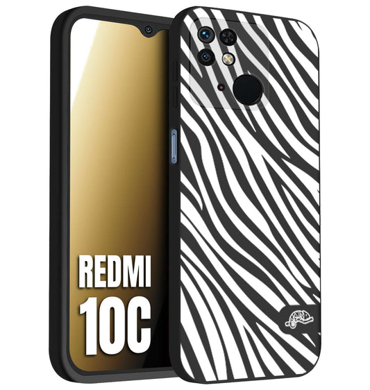 CUSTOMIZZA - Custodia cover nera morbida in tpu compatibile per Xiaomi Redmi 10C zebrata maculata a rilievo soft touch donna bianca