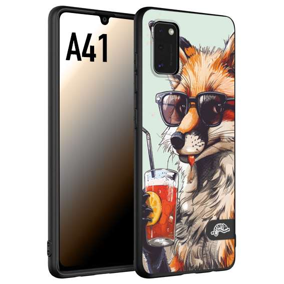 CUSTOMIZZA - Custodia cover nera morbida in tpu compatibile per Samsung A41 estate disegnata cocktails animali simpatici fox volpe negroni