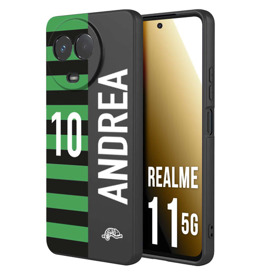 CUSTOMIZZA - Custodia cover nera morbida in tpu compatibile per Realme 11 5G personalizzata calcio football nome e numero calciatori neroverde