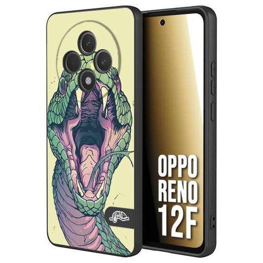 CUSTOMIZZA - Custodia cover nera morbida in tpu compatibile per Oppo Reno 12F snake yellow green serpente tatuaggio tattoo disegnato a mano