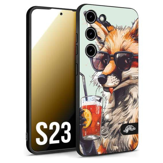 CUSTOMIZZA - Custodia cover nera morbida in tpu compatibile per Samsung S23 estate disegnata cocktails animali simpatici fox volpe negroni