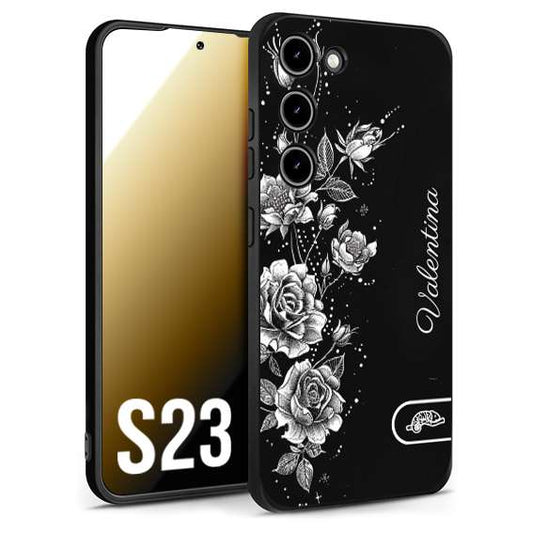 CUSTOMIZZA - Custodia cover nera morbida in tpu compatibile per Samsung S23 a rilievo soft touch personalizzata nome rose fiori donna