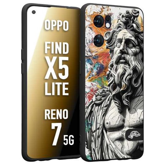 CUSTOMIZZA - Custodia cover nera morbida in tpu compatibile per Oppo Reno 7 - Find X5 LITE statua colorata moderna antico tattoo splash color