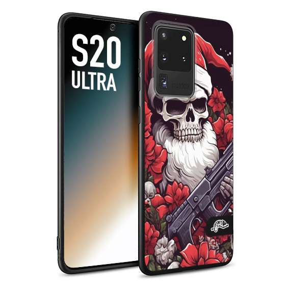 CUSTOMIZZA - Custodia cover nera morbida in tpu compatibile per Samsung S20 ULTRA teschio natale santa claus fiori tattoo disegnato