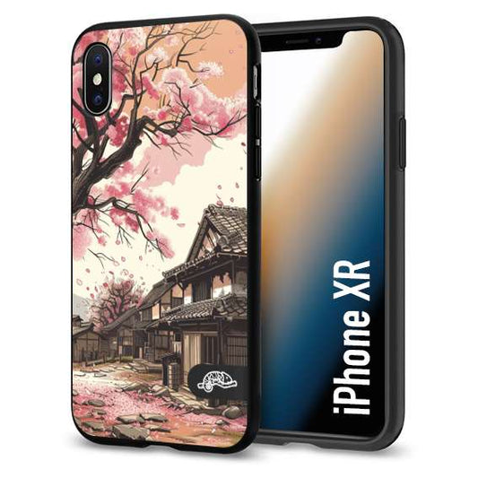 CUSTOMIZZA - Custodia cover nera morbida in tpu compatibile per iPhone XR casa giapponese rosa ciliegio in fiore disegnata tattoo