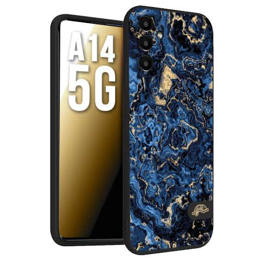 CUSTOMIZZA - Custodia cover nera morbida in tpu compatibile per Samsung A14 5G effetto marmo marble blu venature dorato psichedelico