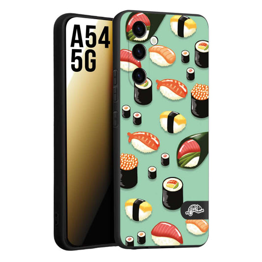 CUSTOMIZZA - Custodia cover nera morbida in tpu compatibile per Samsung A54 5G sushi disegni giapponese nighiri acquamarina verde