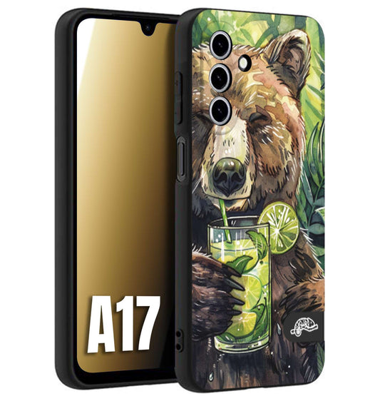 CUSTOMIZZA - Custodia cover nera morbida in tpu compatibile per Samsung A17 fiori estate disegnata cocktails animali simpatici orso bear negroni