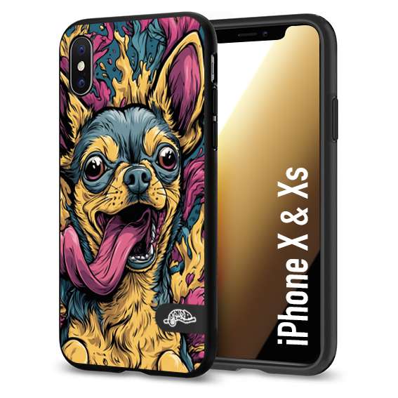 CUSTOMIZZA - Custodia cover nera morbida in tpu compatibile per iPhone X - Xs Chihuahua illustrazione cane pop art cane street art cartone animato