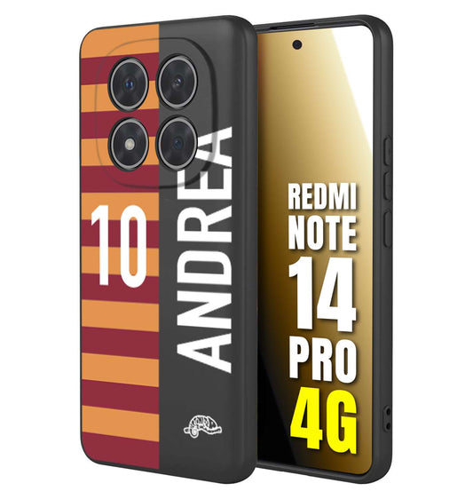 CUSTOMIZZA - Custodia cover nera morbida in tpu compatibile per Xiaomi Redmi Note 14 PRO 4G personalizzata calcio football nome e numero calciatori giallo rossi
