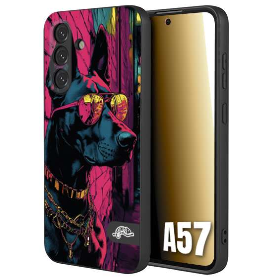 CUSTOMIZZA - Custodia cover nera morbida in tpu compatibile per Samsung A57 animali cyberpunk dobermann cane street dog fucsia blu