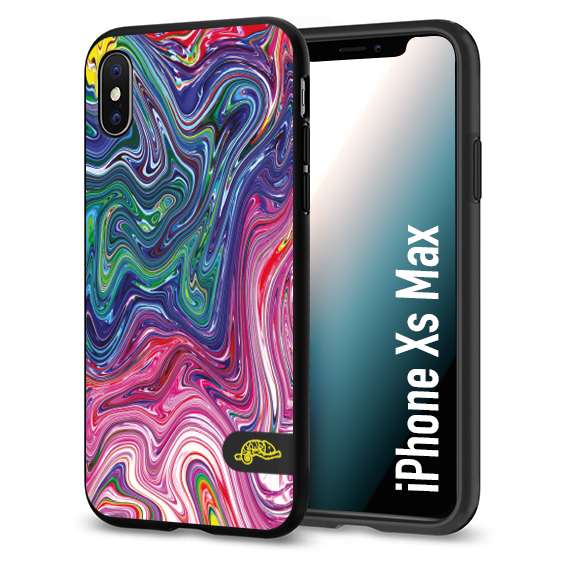 CUSTOMIZZA - Custodia cover nera morbida in tpu compatibile per iPhone Xs Max colorata fantasia vortice marmo arcobaleno rosa blu fucsia