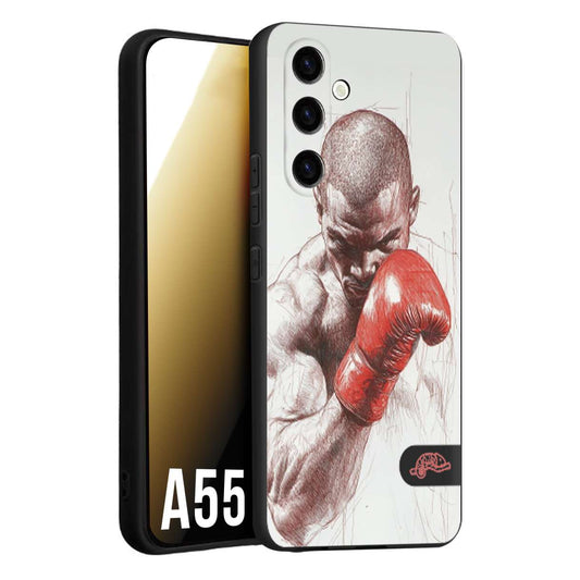 CUSTOMIZZA - Custodia cover nera morbida in tpu compatibile per Samsung A55 5G pugilato pugili disegno tattoo guantoni box sport primo piano