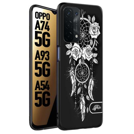 CUSTOMIZZA - Custodia cover nera morbida in tpu compatibile per Oppo A74 5G - A93 5G - A54 5G acchiappasogni dreamcatcher black and white bianco a rilievo disegnato tattoo tatuaggio