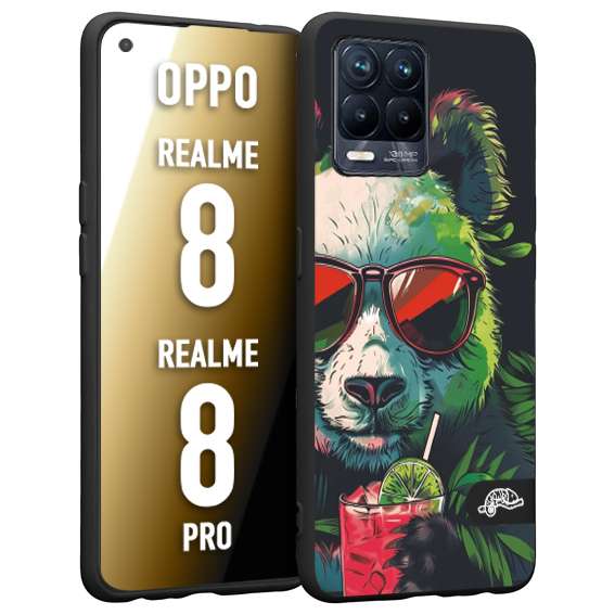 CUSTOMIZZA - Custodia cover nera morbida in tpu compatibile per Oppo Realme 8 - 8 PRO estate disegnata cocktails animali simpatici panda mojito