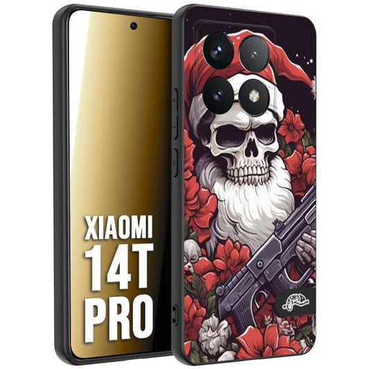 CUSTOMIZZA - Custodia cover nera morbida in tpu compatibile per Xiaomi 14T PRO teschio natale santa claus fiori tattoo disegnato